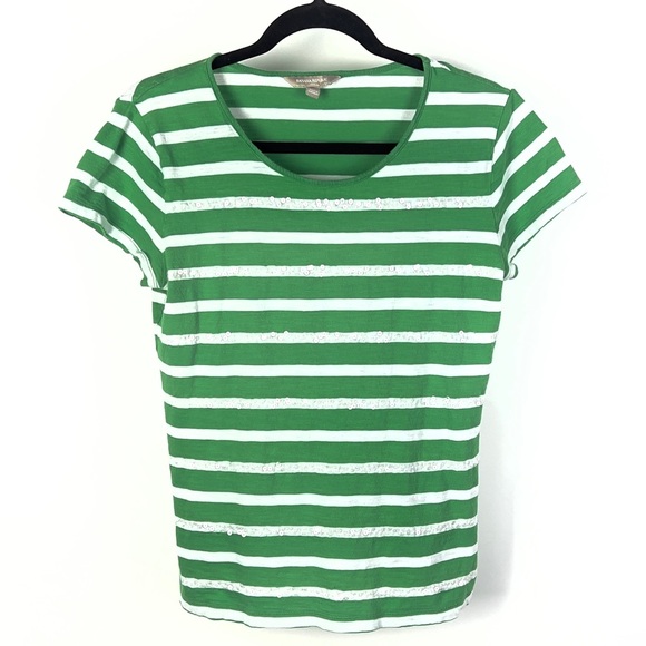 Banana Republic Women's Green & White Sequin Striped Tee - Picture 1 of 3